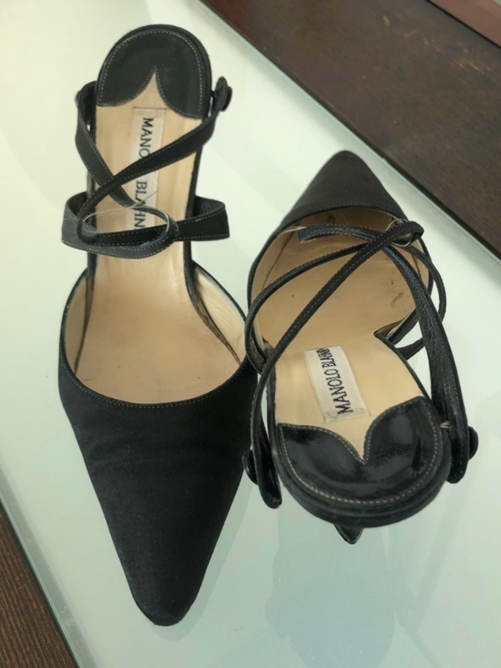 Manolo Blahnik Black Pointed-Toe Strappy Mid-Heel Pumps - Picture 4 of 4